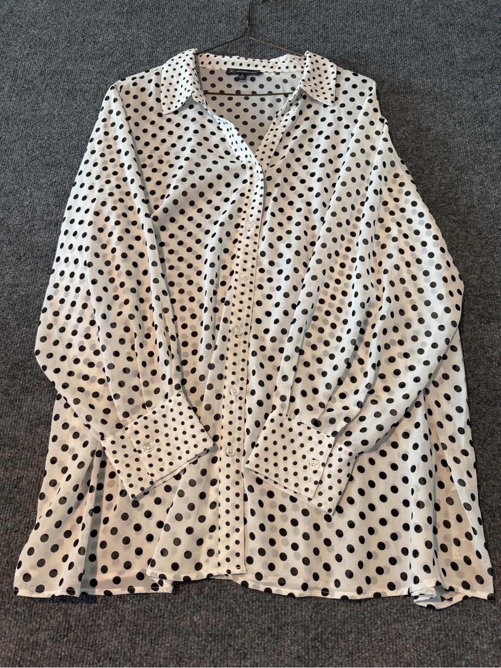 Adrianna Papell White Blouse with Black Polka Dots